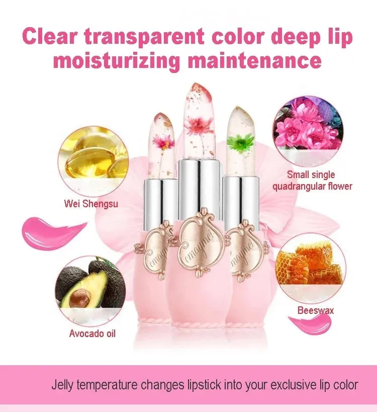 3 Pieces Flower Jelly Waterproof Moisturizing Nourishing Lip Balm