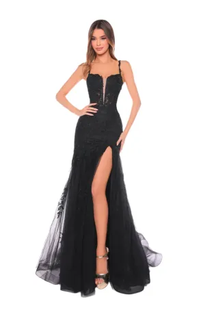 Amarra 88107 Sheer Lace Corset Mermaid Prom Dress Slit Formal Pageant Evening Gown