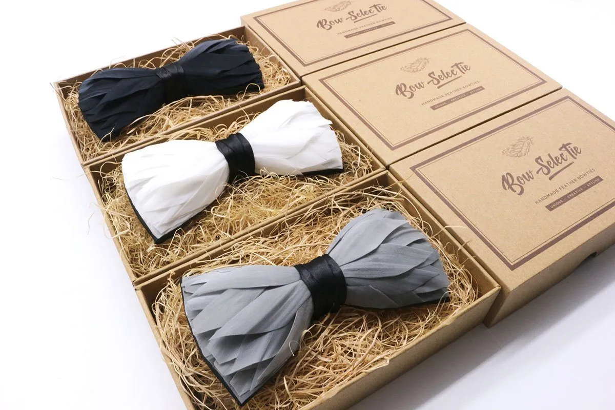 Black Premium Feather Bow Tie