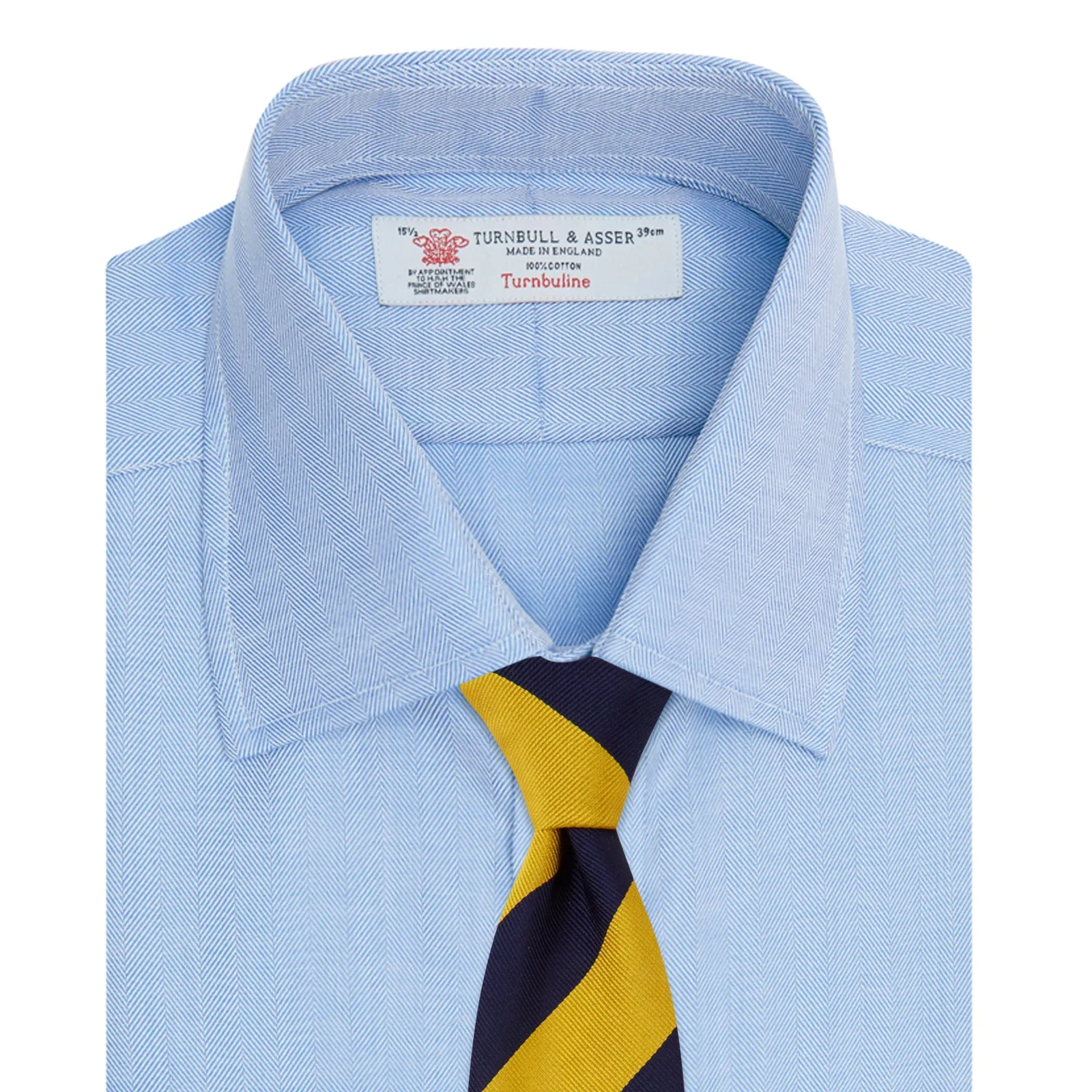 Blue Herringbone Superfine Cotton Shirt with T&A Collar and 3-Button Cuffs