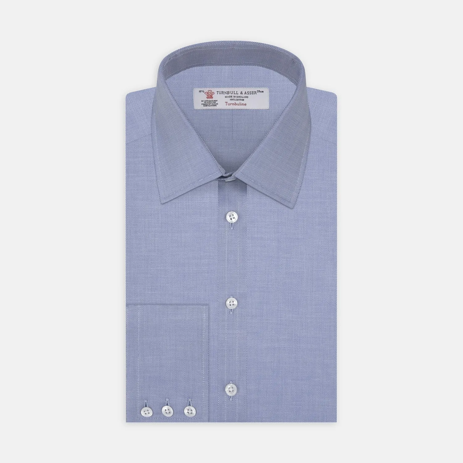 Blue Herringbone Superfine Cotton Shirt with T&A Collar and 3-Button Cuffs