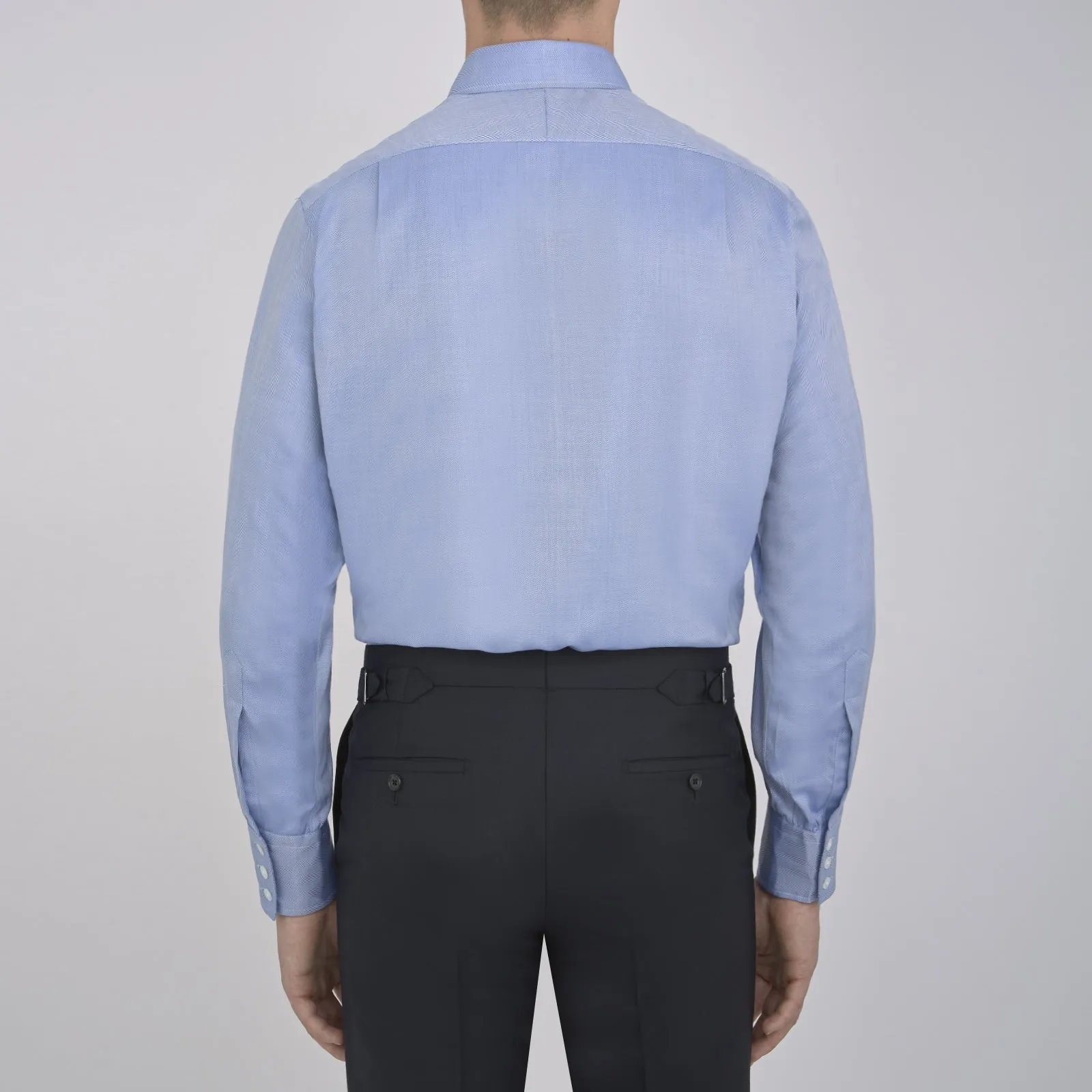 Blue Herringbone Superfine Cotton Shirt with T&A Collar and 3-Button Cuffs