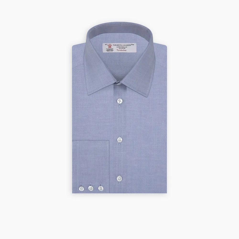 Blue Herringbone Superfine Cotton Shirt with T&A Collar and 3-Button Cuffs