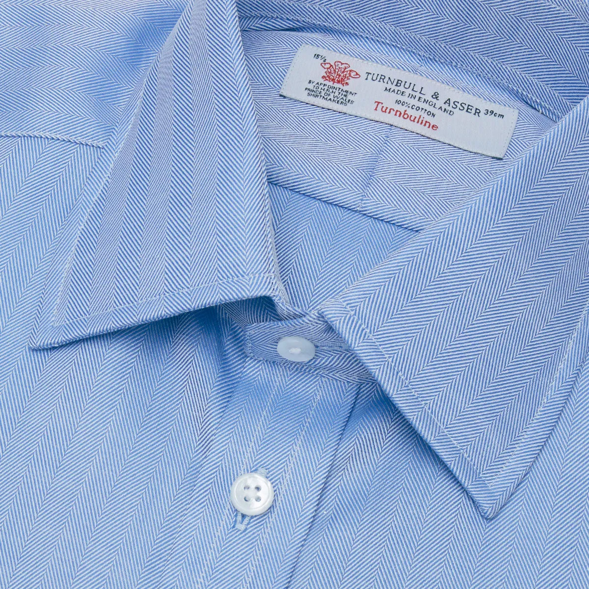 Blue Herringbone Superfine Cotton Shirt with T&A Collar and 3-Button Cuffs