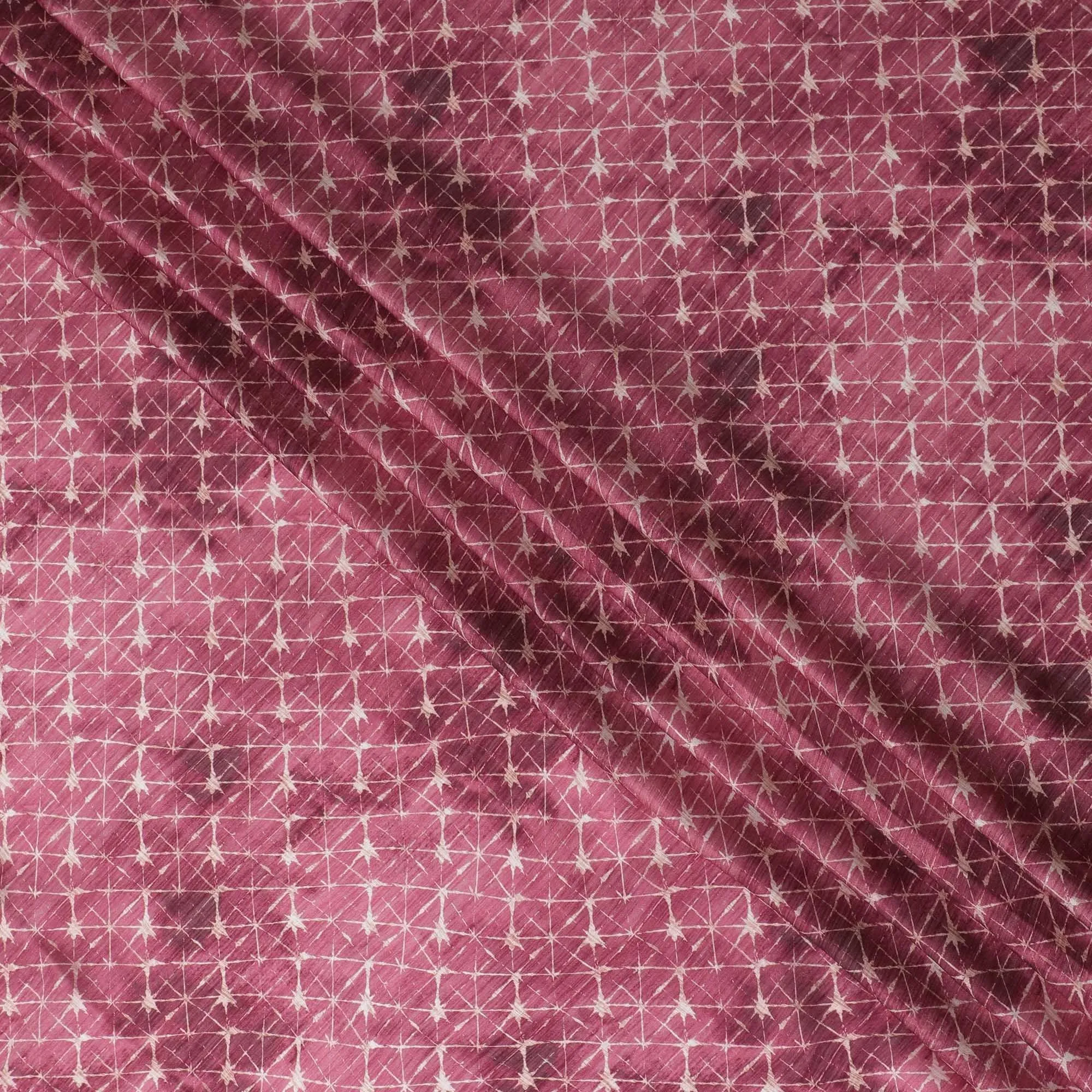 Crimson Starlight Silk Satin Fabric - Sparkling Print, 110cm Width, Indian Silken Luxury-D17714