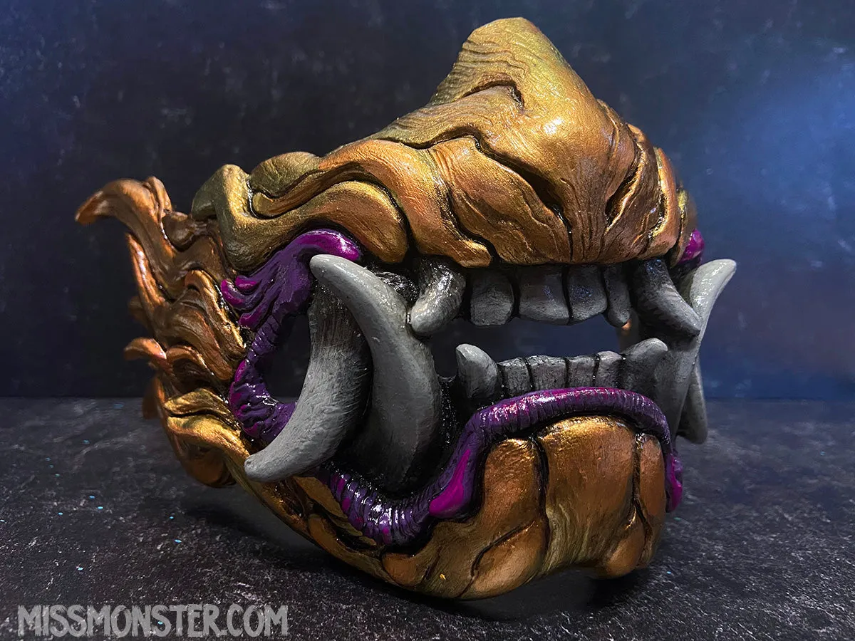 CUSTOM LISTING FOR KAREN K- SNARL MASK- PURPLE AND GOLD - READY TO WEAR