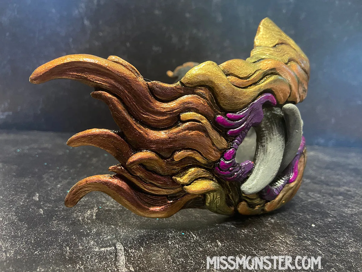 CUSTOM LISTING FOR KAREN K- SNARL MASK- PURPLE AND GOLD - READY TO WEAR