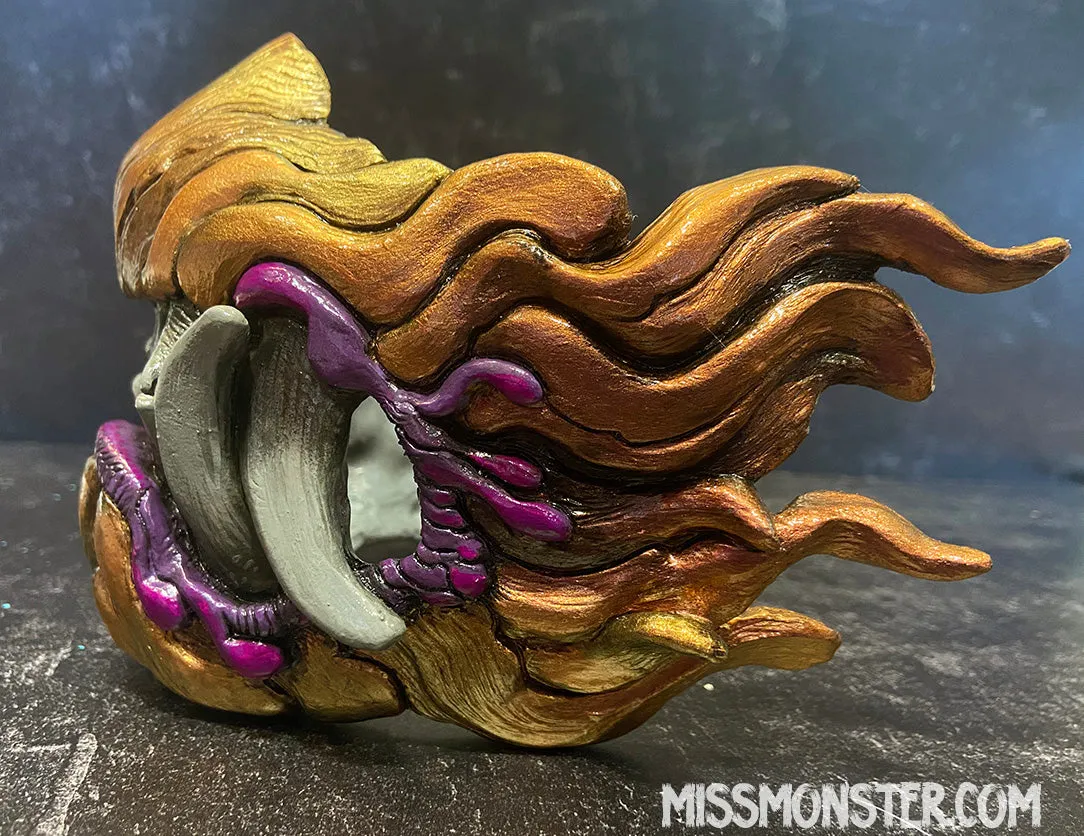 CUSTOM LISTING FOR KAREN K- SNARL MASK- PURPLE AND GOLD - READY TO WEAR