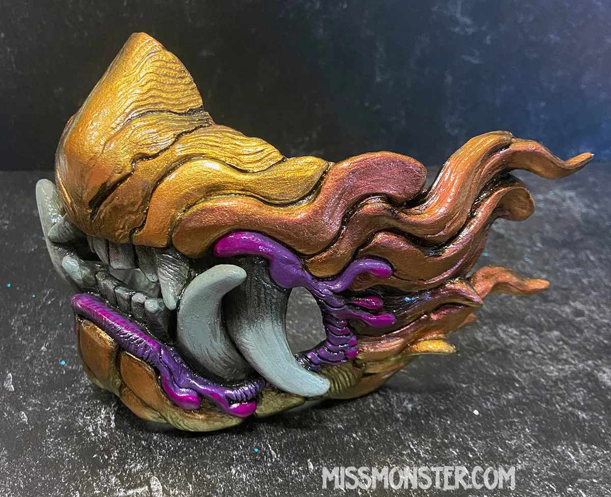 CUSTOM LISTING FOR KAREN K- SNARL MASK- PURPLE AND GOLD - READY TO WEAR