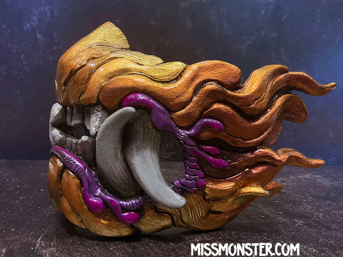 CUSTOM LISTING FOR KAREN K- SNARL MASK- PURPLE AND GOLD - READY TO WEAR