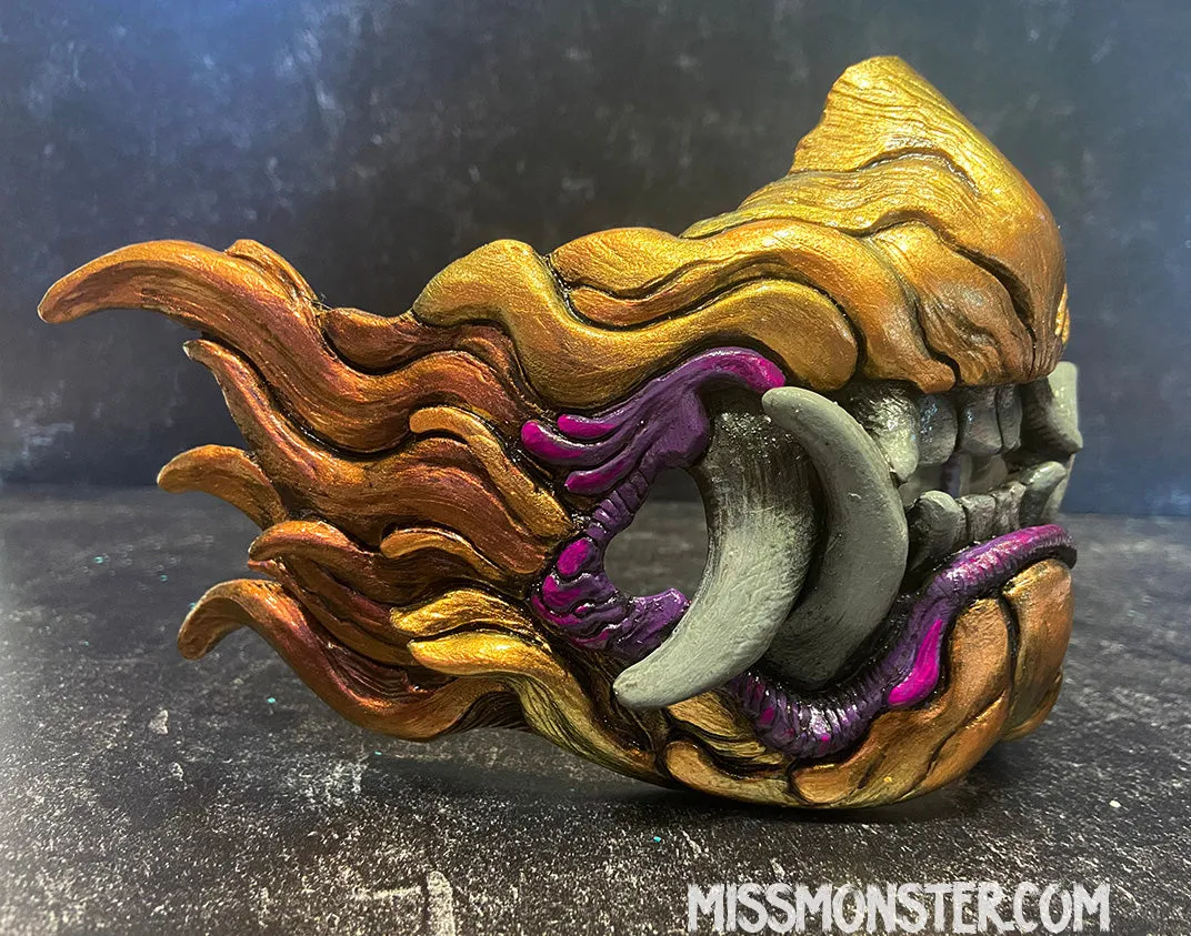 CUSTOM LISTING FOR KAREN K- SNARL MASK- PURPLE AND GOLD - READY TO WEAR