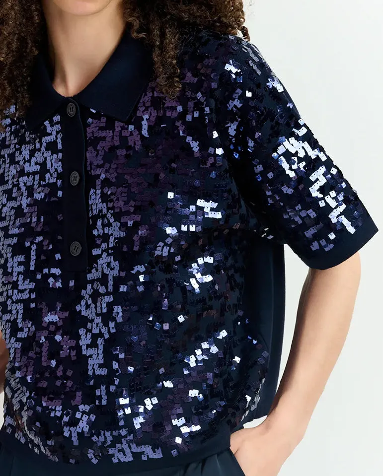 Glitz Embroidered Polo Evening Blue