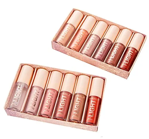 HANDAIYAN LIGHT LIPGLOSS SET - 12 Shades of Nude Lip Gloss, Clear Lip Gloss, and Sexy Liquid Lipstick for Women Lipstick Combo Pack WITH NEW AND IMPROVED APPLICATOR LID(SET A SET B) (12 LIPGLOSS COMBO)