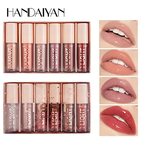 HANDAIYAN LIGHT LIPGLOSS SET - 12 Shades of Nude Lip Gloss, Clear Lip Gloss, and Sexy Liquid Lipstick for Women Lipstick Combo Pack WITH NEW AND IMPROVED APPLICATOR LID(SET A SET B) (12 LIPGLOSS COMBO)