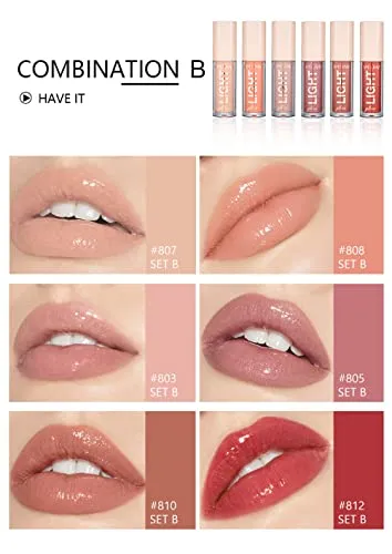 HANDAIYAN LIGHT LIPGLOSS SET - 12 Shades of Nude Lip Gloss, Clear Lip Gloss, and Sexy Liquid Lipstick for Women Lipstick Combo Pack WITH NEW AND IMPROVED APPLICATOR LID(SET A SET B) (12 LIPGLOSS COMBO)