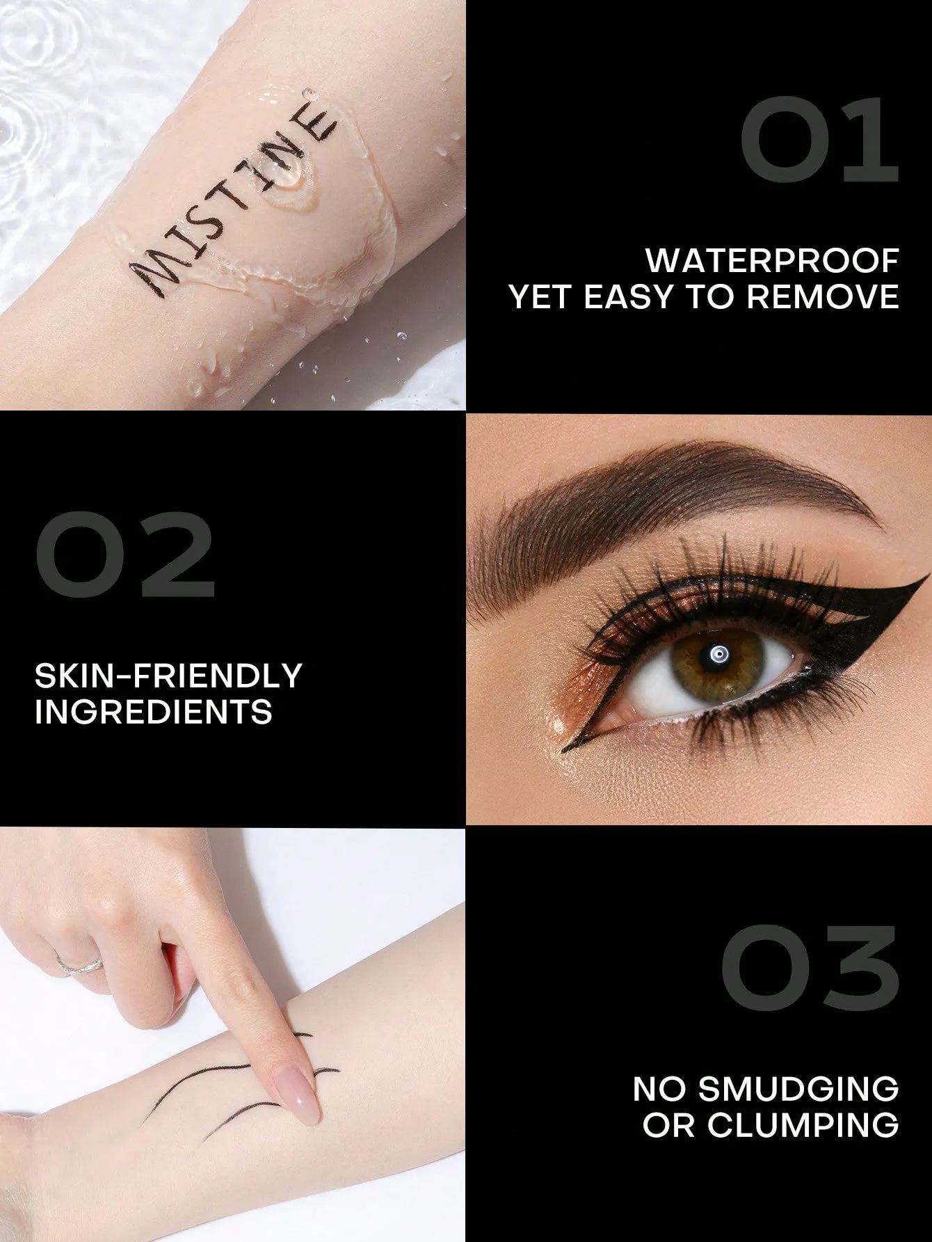 MISTINE Waterproof Eyeliner Smudge Proof Black Liquid Eyeliner with Precise Flex Tip,Ultra-Silky Formula,Quick Drying Black Eyeliner Pen,Vegan & Cruelty-Free,1 Count