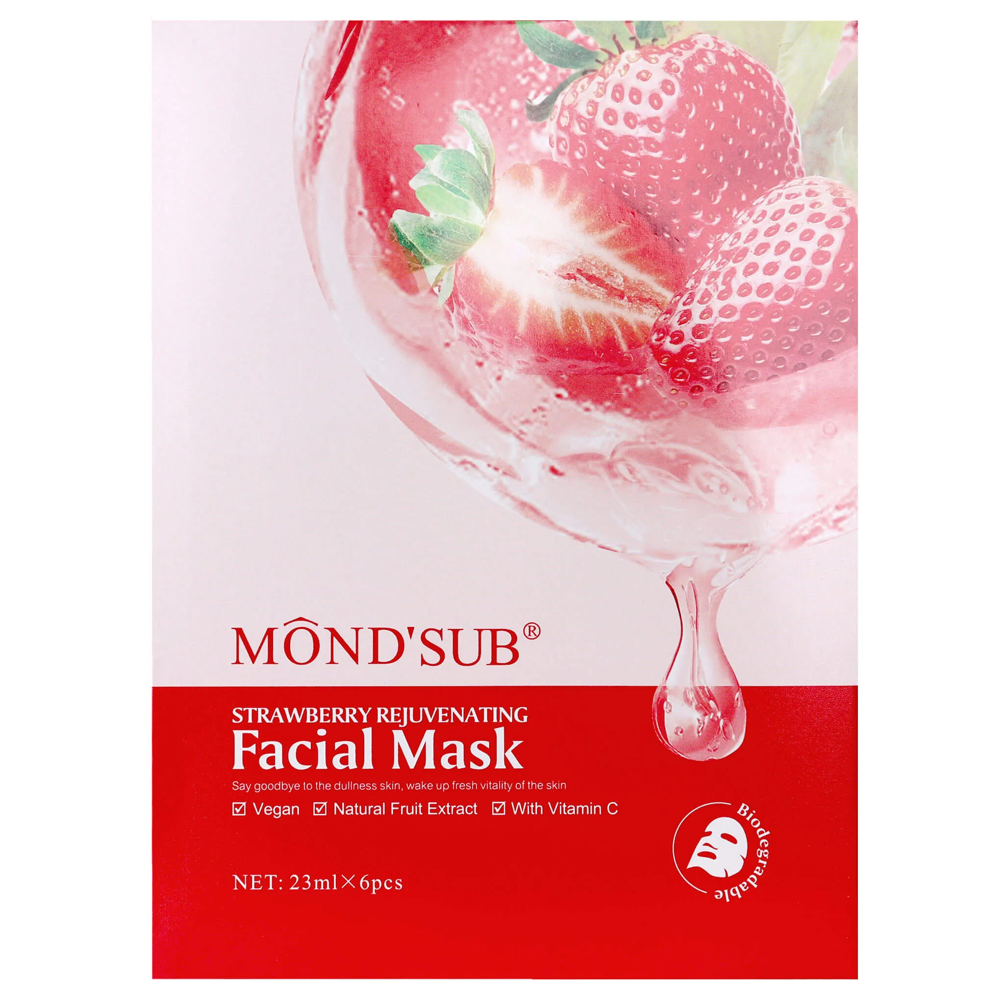 Mond'Sub Vegan Biodegradable Facial Masks - Strawberry (6pc)