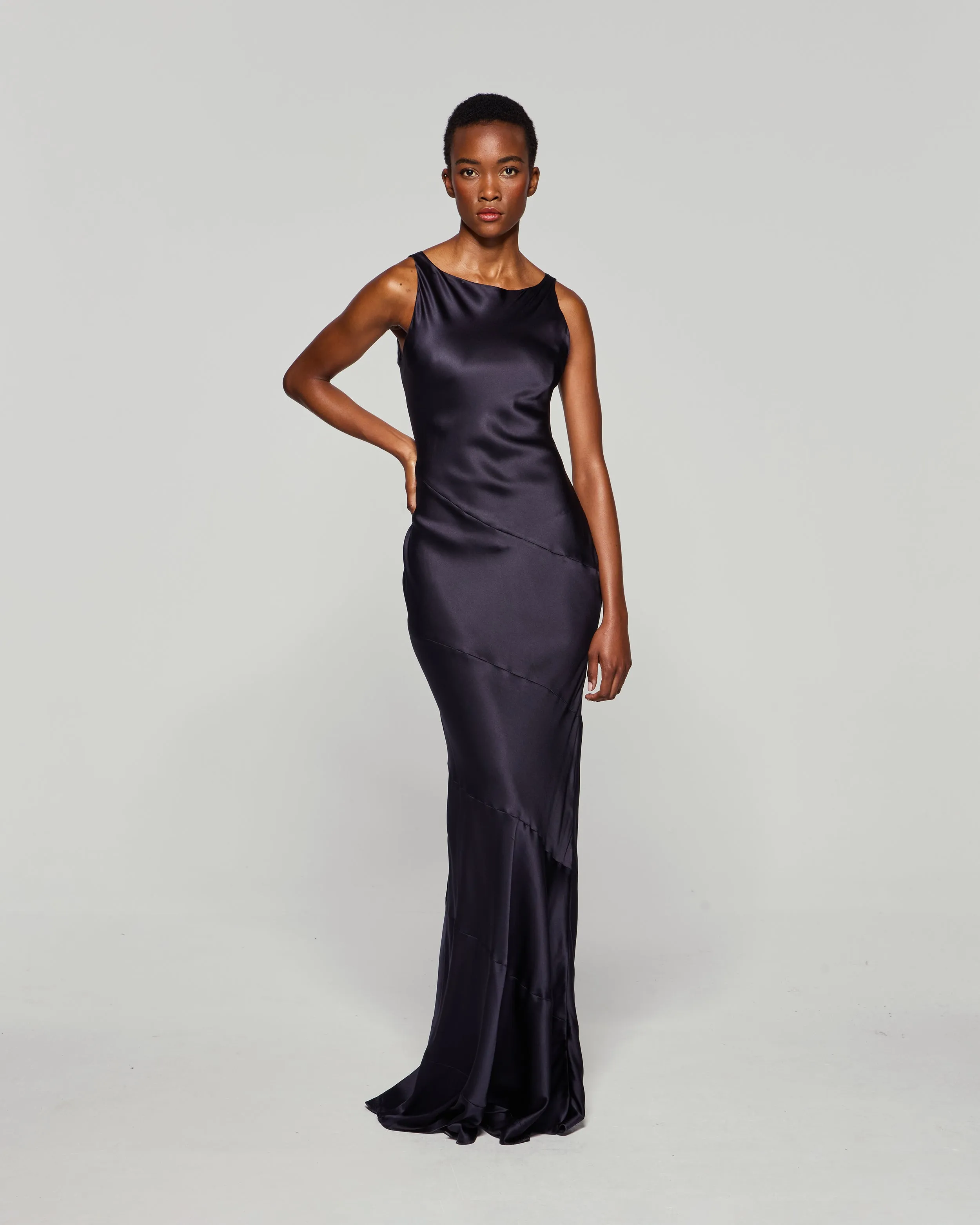 Silk Spiral Evening Dress - Midnight Navy