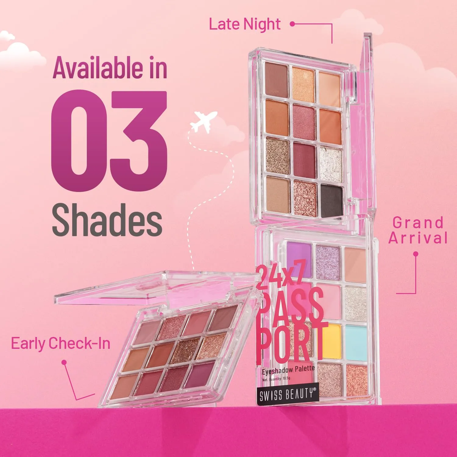 Swiss Beauty 24/7 Passport Eyeshadow Palette with 12 matte, glittery and shimmery shades | With easy to blend in and highly pigmented shades Eye makeup Palette | Shade- Late Nights - Night, 10.5g