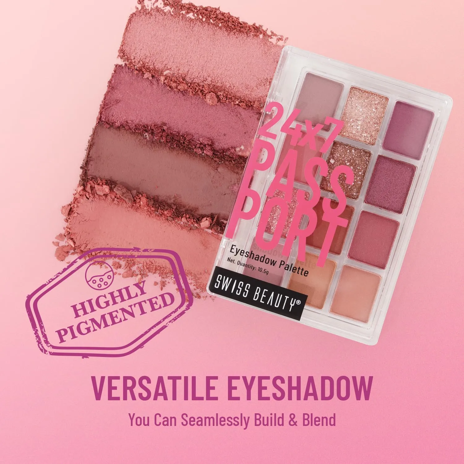 Swiss Beauty 24/7 Passport Eyeshadow Palette with 12 matte, glittery and shimmery shades | With easy to blend in and highly pigmented shades Eye makeup Palette | Shade- Late Nights - Night, 10.5g