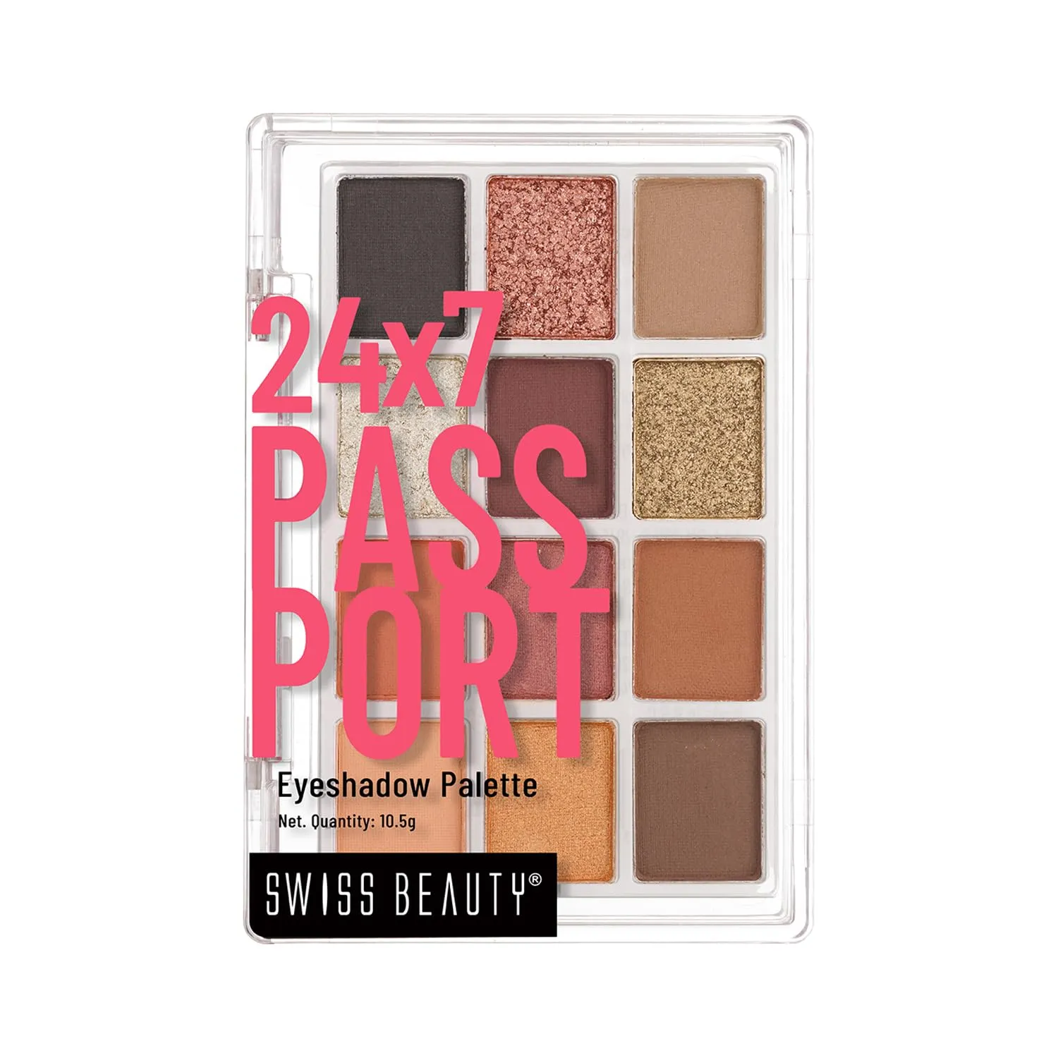 Swiss Beauty 24/7 Passport Eyeshadow Palette with 12 matte, glittery and shimmery shades | With easy to blend in and highly pigmented shades Eye makeup Palette | Shade- Late Nights - Night, 10.5g