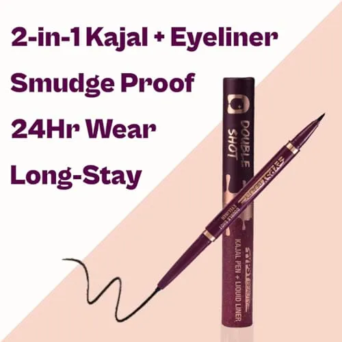 Typsy Beauty Double Shot Kajal   Eyeliner Pen I 100% Opaque | | 48hr Wear | Intense Black I Double-Sided I Dual Liner I Fine Precision Tip I Waterproof & Smudge Proof I 0.65g