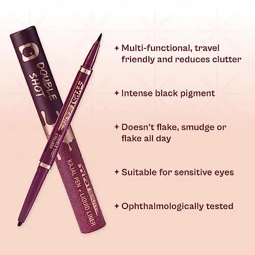 Typsy Beauty Double Shot Kajal   Eyeliner Pen I 100% Opaque | | 48hr Wear | Intense Black I Double-Sided I Dual Liner I Fine Precision Tip I Waterproof & Smudge Proof I 0.65g